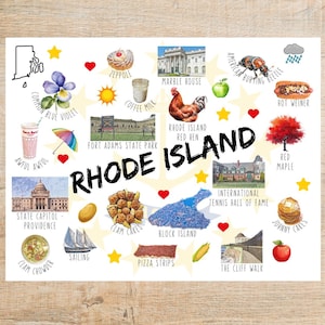 Rhode Island Themes and Landmarks Postcard | 1 Postcard or notecard | Thick Cardstock | Great for postcard exchanges like Postcrossing!