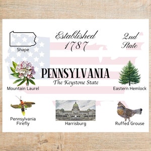 Pennsylvania Themes and Landmarks Postcard / 1 Postcard o biglietto / Cartoncino spesso / Per inviare un biglietto a un amico