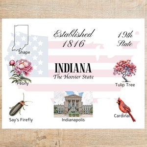 Indiana Themes and Landmarks Postcard / 1 Postcard o biglietto / Cartoncino spesso / Per inviare un biglietto a un amico