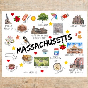 Thema Massachusetts und Sehenswürdigkeiten Postkarte | 1 Postkarte oder Grußkarte | Dicker Karton | Hummerrolle Boston Tea Party Salem Hexenmuseum