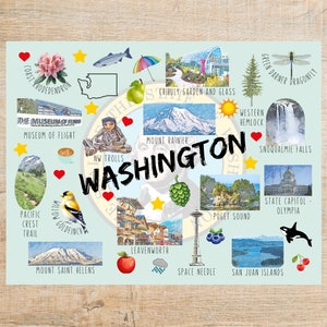 postale de Washington thèmes et points de repère | 1 carte postale ou carte pour correspondance | Papier cartonné épais | Pour échanger des cartes postales ou envoyer à un ami