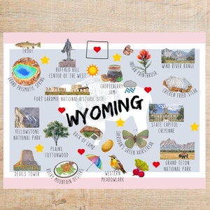 postale du Wyoming | 1 carte postale | couleur | Buffalo Bill Fort Laramie Yellowstone Devils Tower Chokecherry Grand Tetons Printemps prismatique