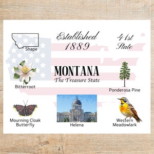 Montana Themes and Landmarks Postcard | 1 Postcard or notecard | Thick Cardstock | For sending a postcard to a friend