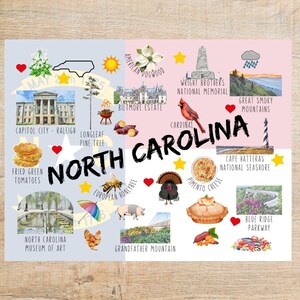 postales de thèmes et de points de repère de la Caroline du Nord | 1 carte postale ou carte pour correspondance | Papier cartonné épais | Idéal pour les échanges de cartes postales comme Postcrossing