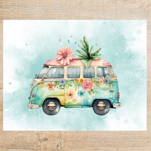 Cartão-postal de ônibus de flores | 1 cartão-postal | Papel-cartão grosso | Linda imagem de ônibus de energia de flores. Ótimo para trocas de cartões-postais ou para enviar a um amigo por correspondência!