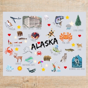 postale de l'Alaska thèmes et points de repère | 1 carte postale ou carte pour correspondance | Papier cartonné épais | Pour envoyer un message à un ami