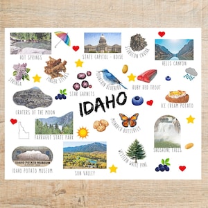 Cartolina con temi e monumenti dell'Idaho / 1 cartolina o biglietto / Cartoncino spesso / Per inviare un biglietto a un amico