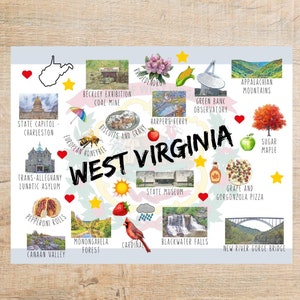 postales de la Virginie-Occidentale et de points de repère | 1 carte postale ou carte pour correspondance | Papier cartonné épais | Pour envoyer un message à un ami