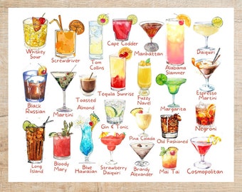 Cocktail Collage  Postcard | 1 Postcard | Thick Cardstock | For sending a postcard to a friend