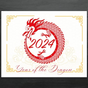 2024 Jahr des Drachen Postkarte | 1 Postkarten | Dicker Karton
