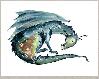 Green Watercolor Dragon Postcard Set | 4 Postcards | 130 Thick Cardstock