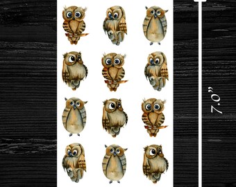 Watercolor Owls Sticker Sheet - Sheet measures 3.25" X 4.50" - Each sticker is about 1.00" wide - Perfect for pen pals!