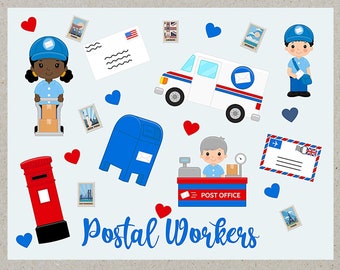 Postal Worker Collage Postcard Set | 4 Postcards | 130 Thick Cardstock | For sending a postcard to a friend, family member