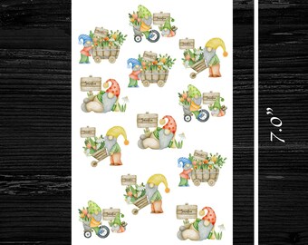 Garden Gnomes Sticker Sheet - Sheet measures 3.25" X 4.50" - Each sticker is about 1.00" wide - Perfect for pen pals!