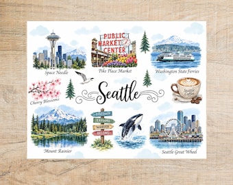Seattle Washington Postcard, Seattle Travel Souvenir, Pacific Northwest Postcard, Washington State Gift, Seattle Landmarks Keepsake