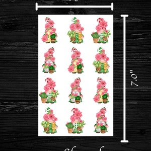Hoja de calcomanías de gnomos de cactus: la hoja mide 3,25" x 4,50"; cada calcomanía mide aproximadamente 1,00" de ancho; ¡perfecta para amigos por correspondencia!