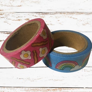 Happy Days Washi Tape | Set of 2 rolls of washi tape | bacon eggs rainbow cloud blue pink