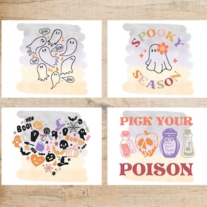 Retro Halloween Postcard Set | 4 Postcards | Thick Cardstock | For Postcard Exchanges like Postcard United or sending notes to friends.
