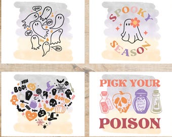 Retro Halloween Postcard Set | 4 Postcards | Thick Cardstock | For Postcard Exchanges like Postcard United or sending notes to friends.