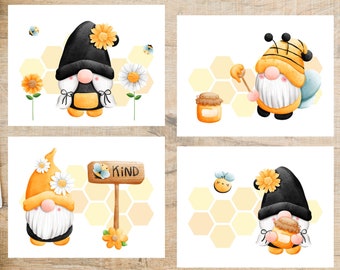 Honey Bee Gnomes Postcard Set | 4 Postcards | 130 Thick Cardstock | Cute postcards for postcard exchanges or sending to a friend!