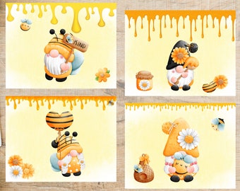 Honey Bee Gnomes Postcard Set | 4 Postcards | 130 Thick Cardstock | Cute postcards for postcard exchanges or sending to a friend!
