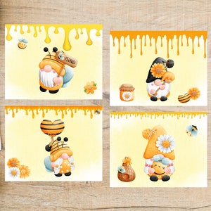 Conjunto de cartões postais Honey Bee Gnomes | 4 cartões postais | Cartão grosso 130 | Cartões postais fofos para troca de cartões postais ou para enviar a um amigo!
