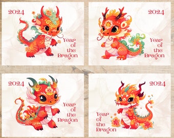 2024 Year of the Dragon Postcard Set | 4 Postcards | Thick Cardstock