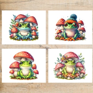 Cute Forest Frogs and Mushrooms | Postcard Set | 4 Postcards | Thick Cardstock | For postcard exchanges and sending a card to a friend