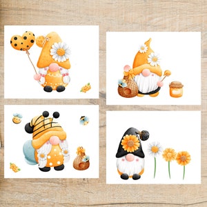 Conjunto de cartões postais Honey Bee Gnomes | 4 cartões postais | Cartão grosso 130 | Cartões postais fofos para troca de cartões postais ou para enviar a um amigo!