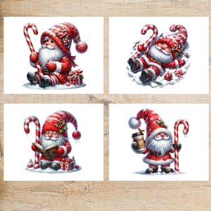 Candy Cane Christmas Gnomes Postcard Set | 4 Postcards | Great for postcard exchanges like Postcrossing or sending a note to someone!