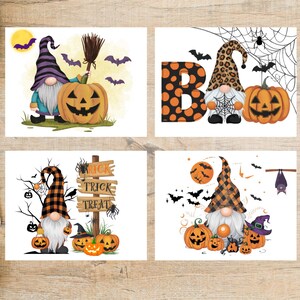 Conjunto divertido de cartões postais de gnomos de Halloween | 4 cartões postais | Papel cartão grosso | Ótimo para trocas de cartões postais e para enviar um bilhete a um amigo!