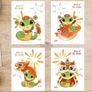Año de la Serpiente Lindo 2025 / 1 Postal / Cartulina Gruesa / ¡Para enviar una postal a un amigo o intercambiar postales como Postcrossing!