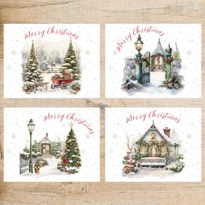 Vintage Weihnachtsszenen Postkarten Set | 4 Postkarten | Schön für Postkartenbörsen wie Postcrossing oder dem Versenden von Weihnachtsgrüßen!