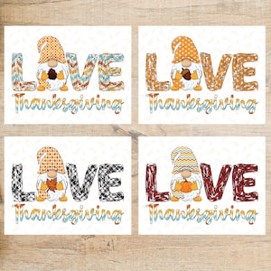 Thanksgiving Love Zwerge Postkarten Set | 4 Postkarten | Dicker Karton | Ideal für den Austausch von Postkarten wie Postcrossing und das Versenden einer Notiz