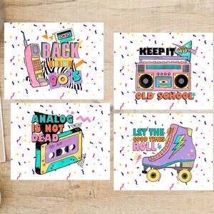 Conjunto de cartões postais retrô dos anos 90 | 4 cartões postais ou cartões de nota | 130 cartões de papel grosso | Para enviar uma nota a um amigo ou familiar