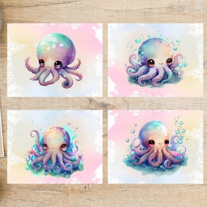 Lindo juego de postales con pulpo arcoíris / 4 postales / Cartulina gruesa de 130 g / Ideal para intercambios de postales como Postcrossing o Postcard United