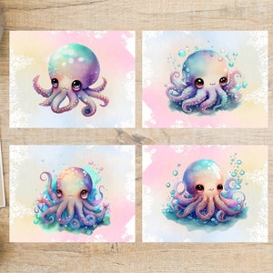 Cute Rainbow Octopus Postcard Set | 4 Postcards | 130 Thick Cardstock | Great for postcard exchanges like Postcrossing or Postcard United