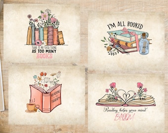 Book Therapy Postcard Set | 4 Postcards | 130 Thick Cardstock | For sending a postcard to a friend through Postcrossing or Postcard United