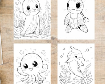 Color Me sea animals Postcards | Set of 4 Postcards | Great for postcard exchanges like Postcrossing or someone who loves to color!