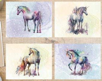 Beautiful Unicorns Postcard Set | 4 Postcards | 130 Thick Cardstock | Great for postcard exchanges like Postcrossing or Postcard United