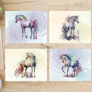 Beautiful Unicorns Postcard Set | 4 Postcards | 130 Thick Cardstock | Great for postcard exchanges like Postcrossing or Postcard United