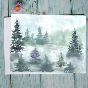 Bos wenskaart aquarel | 4,25 inch breed bij 5,50 inch hoog | Blanco binnenkant | Wordt geleverd met 6 kaarten en bijpassende enveloppen