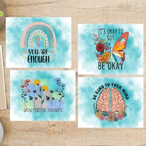 Jeu de cartes postales de citations sur la santé mentale | 4 cartes postales | Papier cartonné épais 130 | Pour envoyer une carte postale à un ami via des échanges de cartes postales