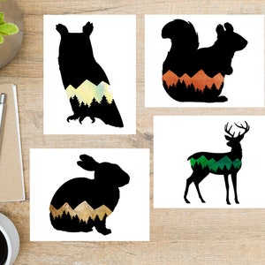 Jeu de cartes postales Silhouettes d'animaux 2 | 4 cartes postales | Papier cartonné épais 130 | Pour envoyer une carte postale à un ami, Postcrossing, PostFun, etc.