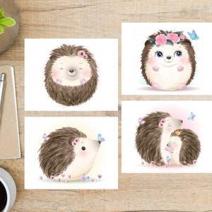 Cute Hedgehog Postcard Set | 4 Postcards | 130 Thick Cardstock | For sending a postcard to a friend