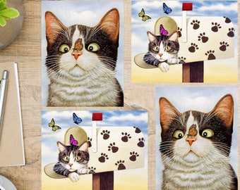 Set di cartoline Cat & Butterfly / 4 cartoline / Cartoncino spesso 130 / Per inviare una cartolina a un amico, un familiare