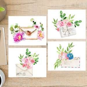 Set de cartes postales Flower Mail | 4 cartes postales | Papier cartonné épais 130
