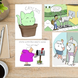 Cartoon Mix Postcard Set | 4 Postcards | 130 Thick Cardstock Send To Family, Friends, Postcrossing