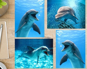 Dolphins Postcard Set | 4 Postcards | 130 Thick Cardstock | For sending a postcard to a friend or family or postcrossing