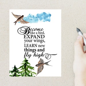 postale de citation d'oiseau d'aquarelle | 1 carte postale | Papier cartonné épais | Idéal pour échanger des cartes postales comme Postcrossing ou envoyer un message à un ami